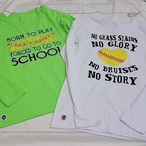 SOFTBALL Custom Made Lot of Shirts size Small Adult Long Sleeved Shirts Neon
